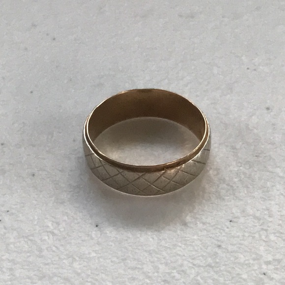 Vintage Checkered 10kt WG & YG Wedding Band - Picture 7 of 10